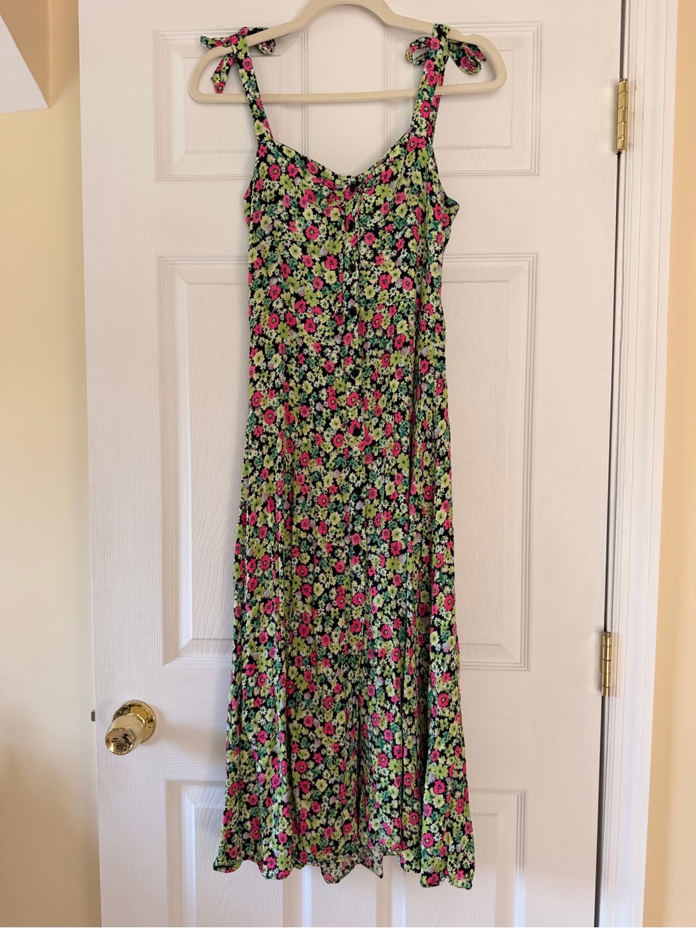 Zara Floral Tie-Strap Maxi Dress in Green and Pink